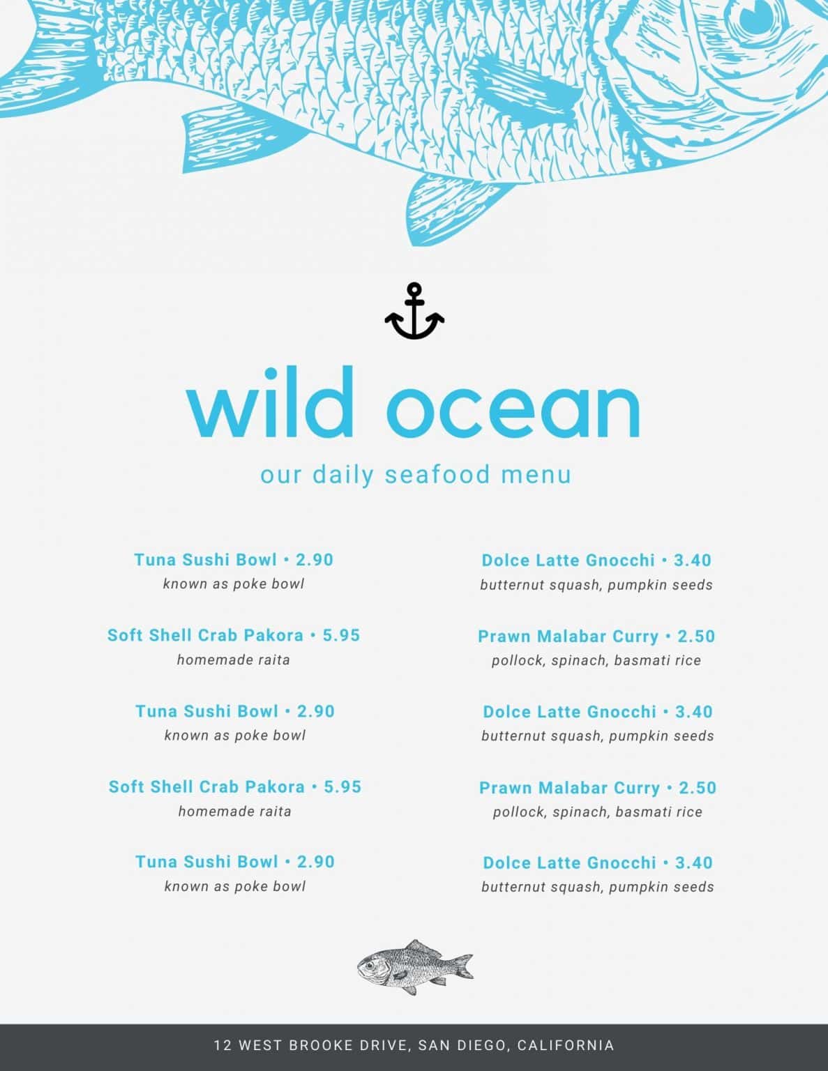 Seafood restaurant menu design example