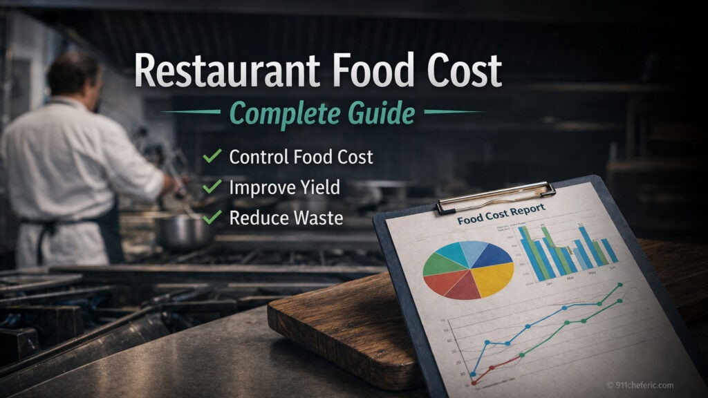 Restaurant food cost complete guide showing kitchen operations, cost report, and strategies to control food cost, improve yield, and reduce waste