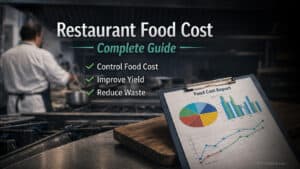 Restaurant food cost complete guide showing kitchen operations, cost report, and strategies to control food cost, improve yield, and reduce waste