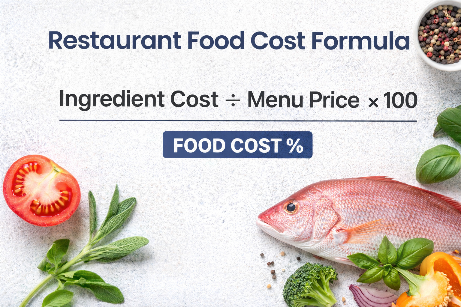 Restaurant food cost formula showing ingredient cost divided by menu price multiplied by 100 to calculate food cost percentage