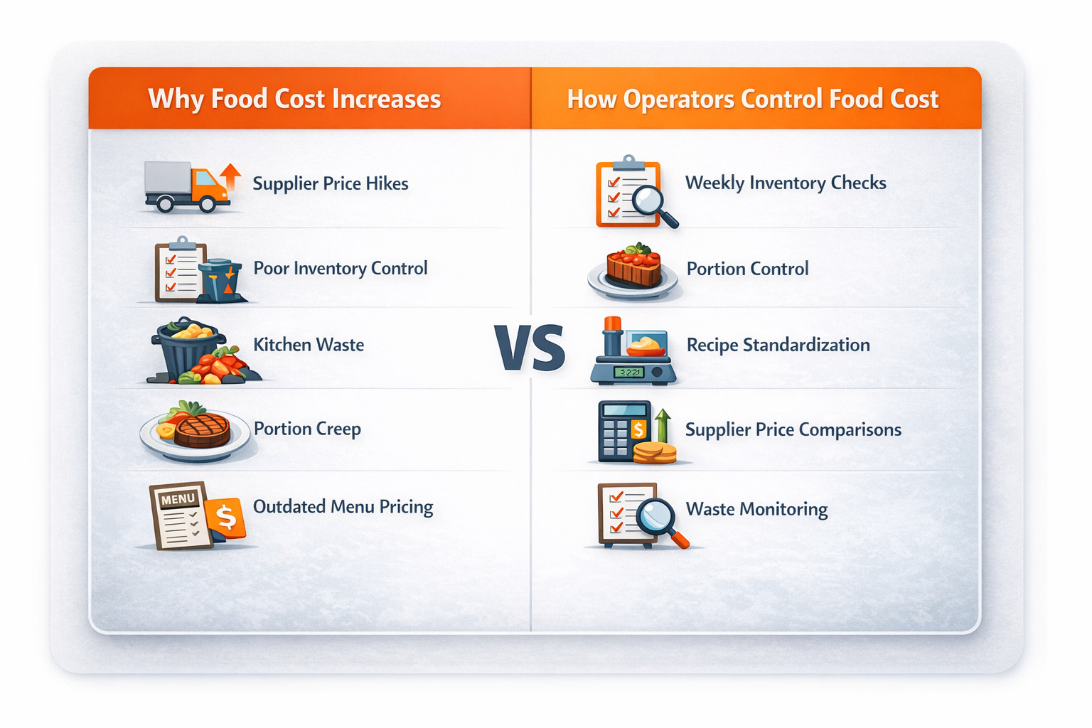 Restaurant food cost increase causes and operational systems used to control food cost