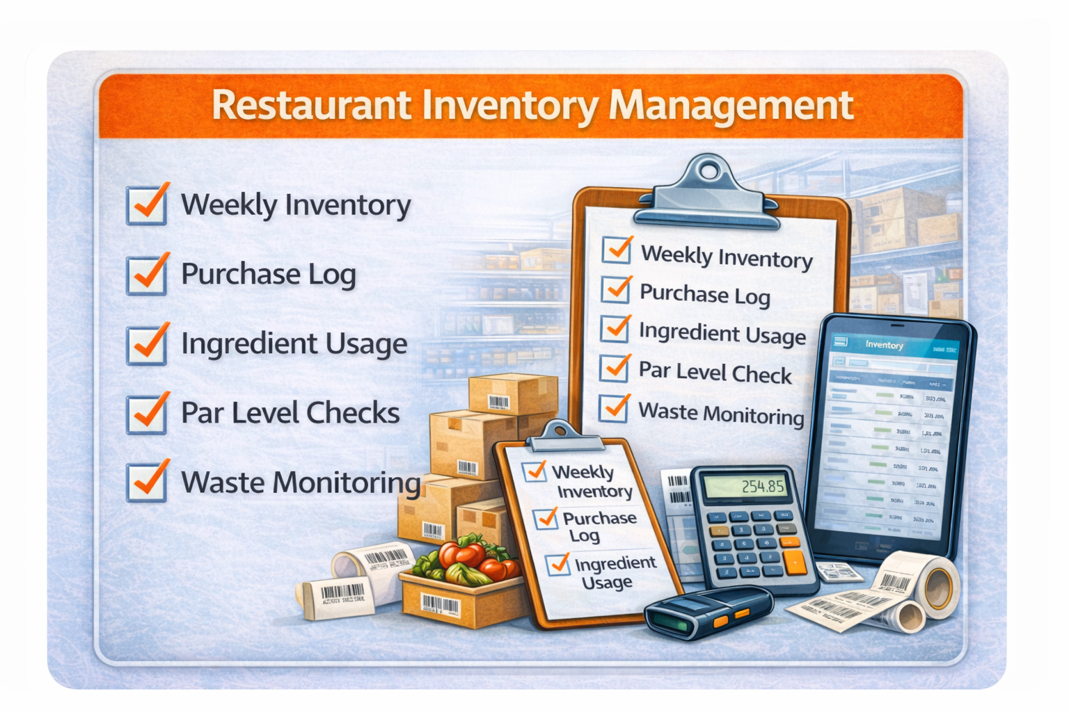 Restaurant inventory management system used to control food cost and reduce waste