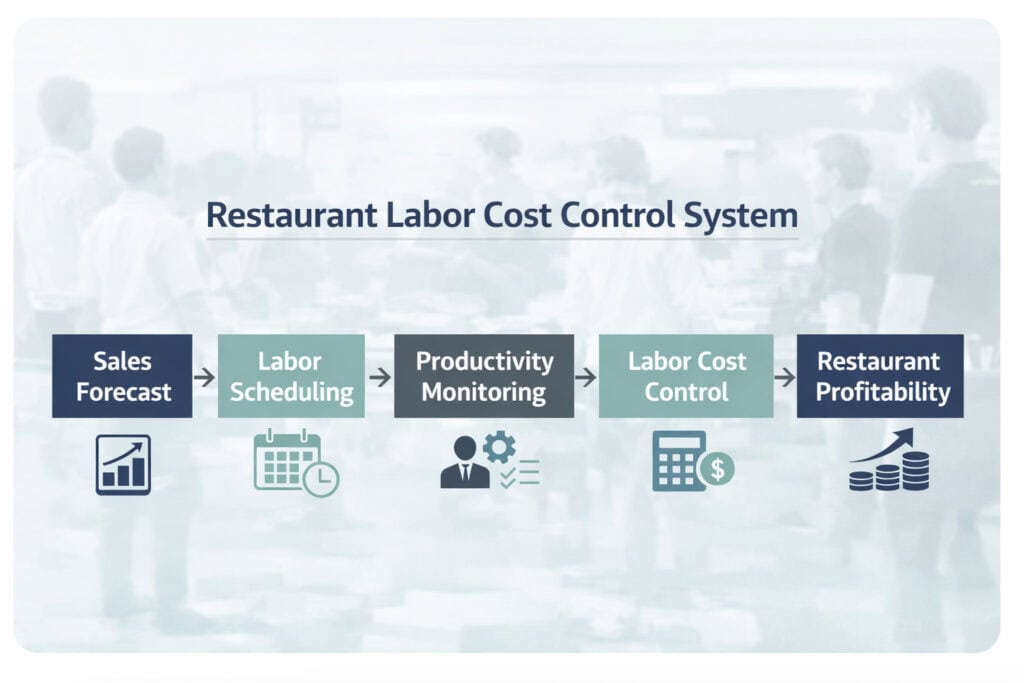Restaurant labor cost control system showing how sales forecasting, labor scheduling, and productivity monitoring improve restaurant profitability