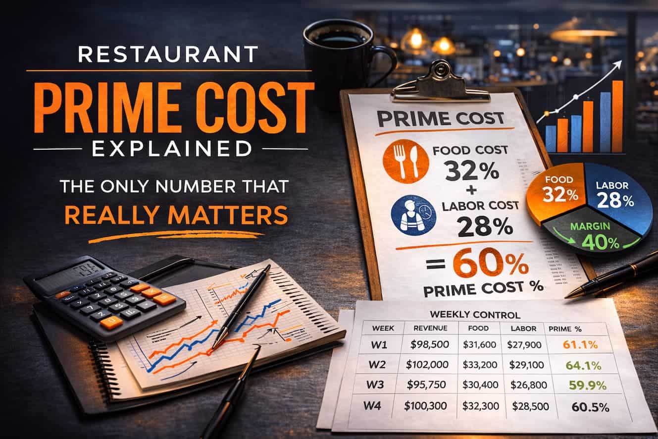 Restaurant prime cost breakdown showing food cost and labor cost percentages for profitability control