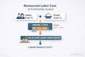 Restaurant prime cost system showing relationship between labor cost percentage, food cost percentage, and sales per labor hour (SPLH)