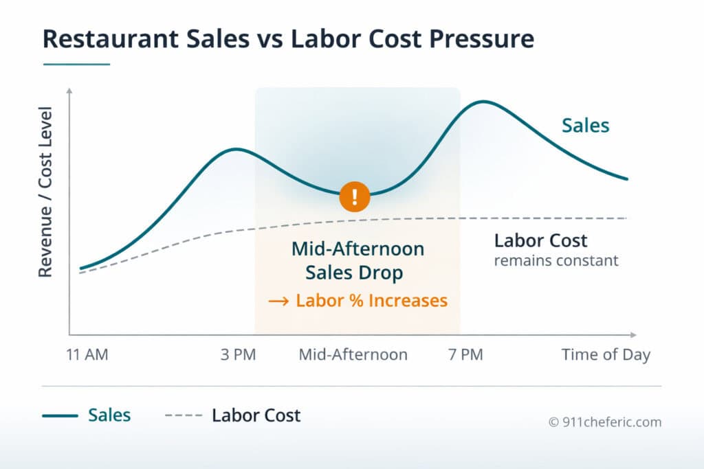 Restaurant sales and labor cost analysis chart for consulting services.