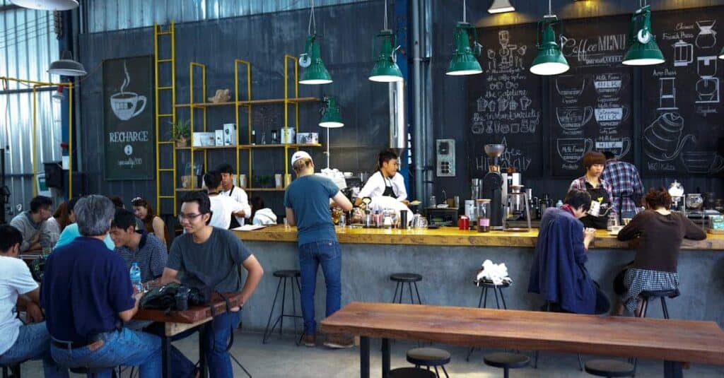 restaurant customer experience in busy bar showing service flow and dining behavior