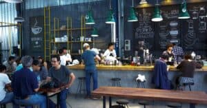 restaurant customer experience in busy bar showing service flow and dining behavior