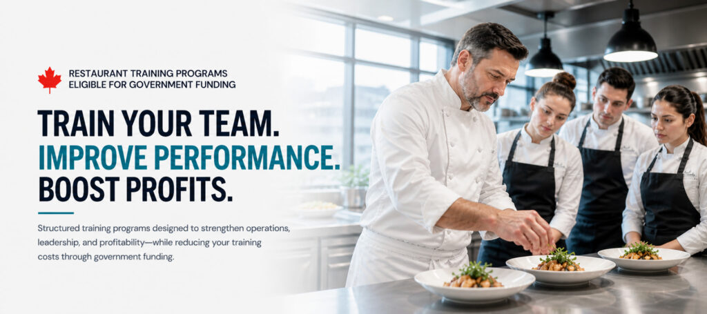 Restaurant training grants in Canada chef training team in professional kitchen